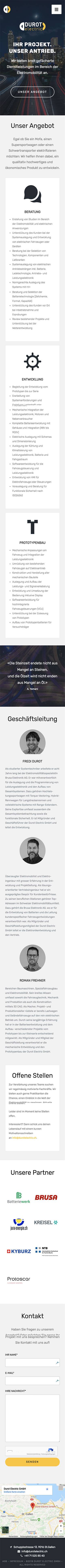 Screenshot der mobilen Website von Durot Electric