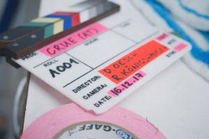 Clapperboard on the movie set for Crue